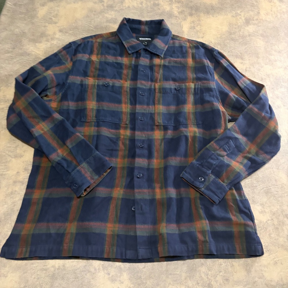 Bonobos Button Down Shirt Mens XL Blue Plaid Standard Fit Flannel Long Sleeve‎